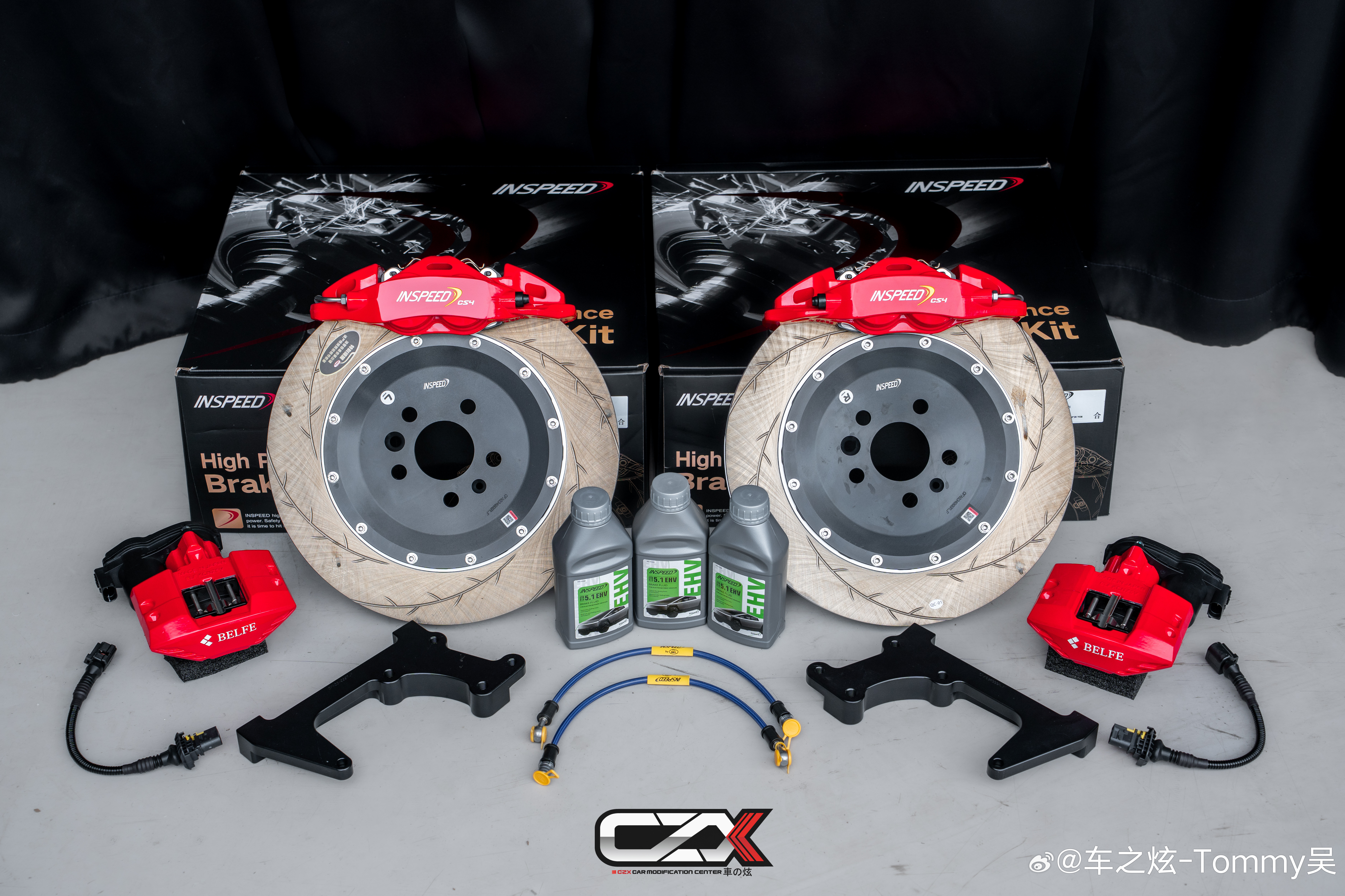 领克09 EM-P改件 硬速INSPEED刹车套件 CS4活塞红色卡钳搭配分体3