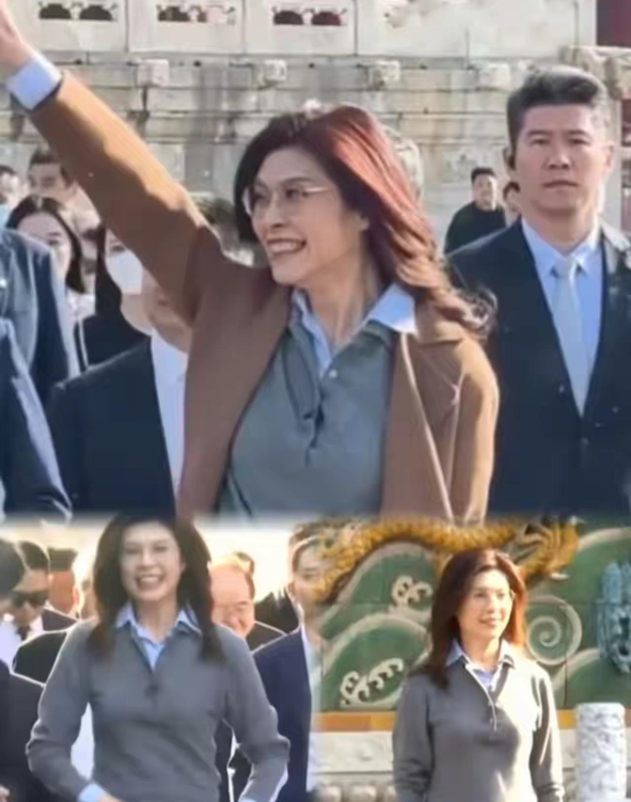 郑丽文在故宫的合影有深意有意涵有担当！她走到一面墙上镶嵌着巨龙的地方停了下来，先