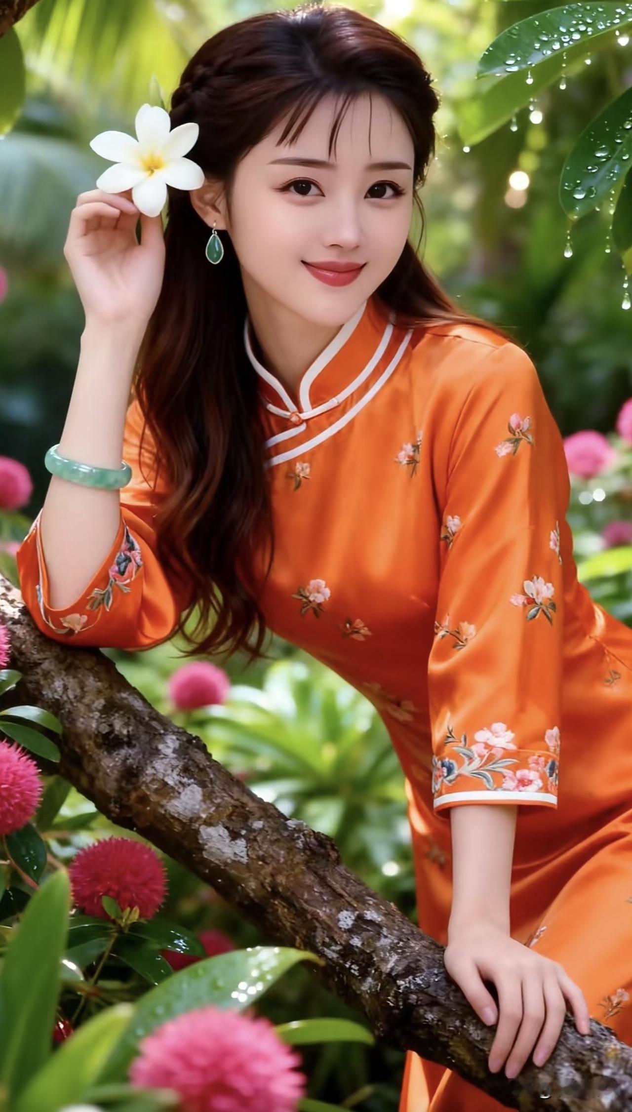 花间美人倚，笑语动芳菲。蝶舞繁花香满径 蝶吟花间醉三春 紫裙倚坐 蝶吟花间醉三春