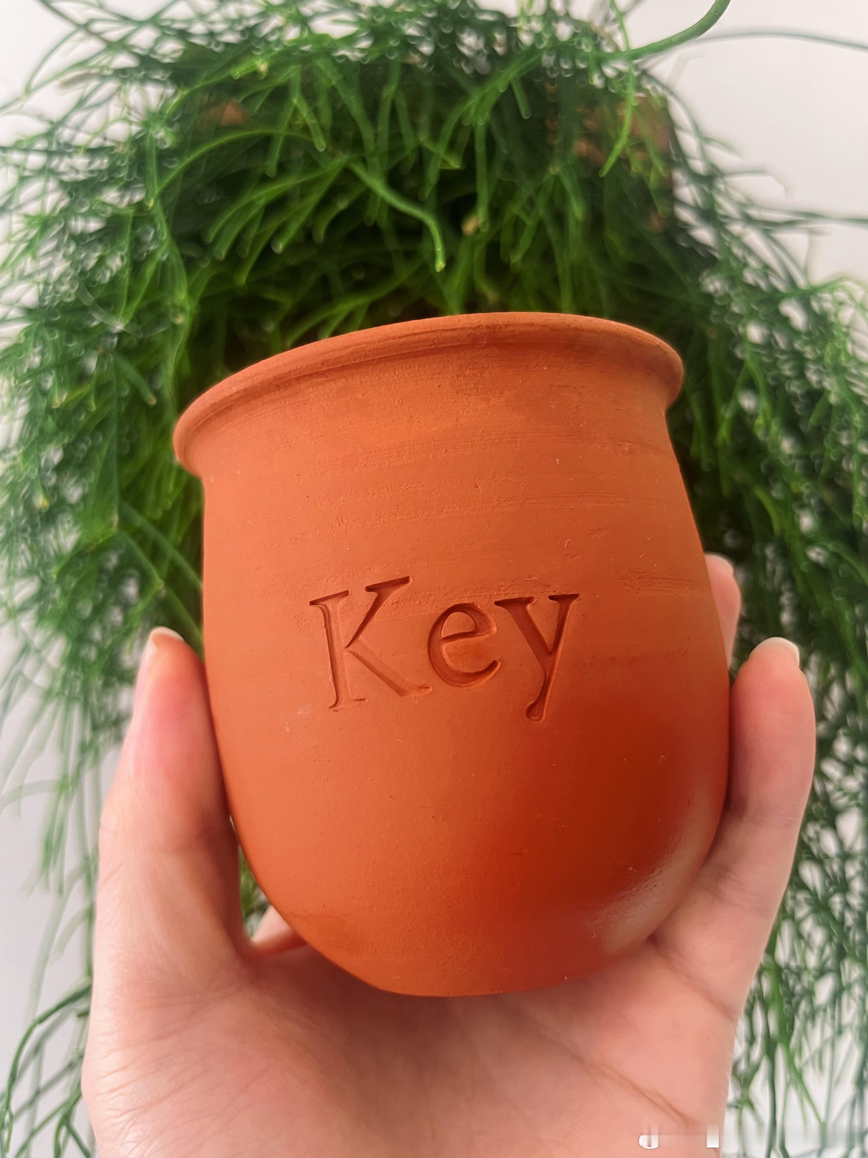 把在沙特喝藏红花奶茶送的土陶杯带了回来，在底部钻了个洞，可以种些酢浆草当桌面小盆