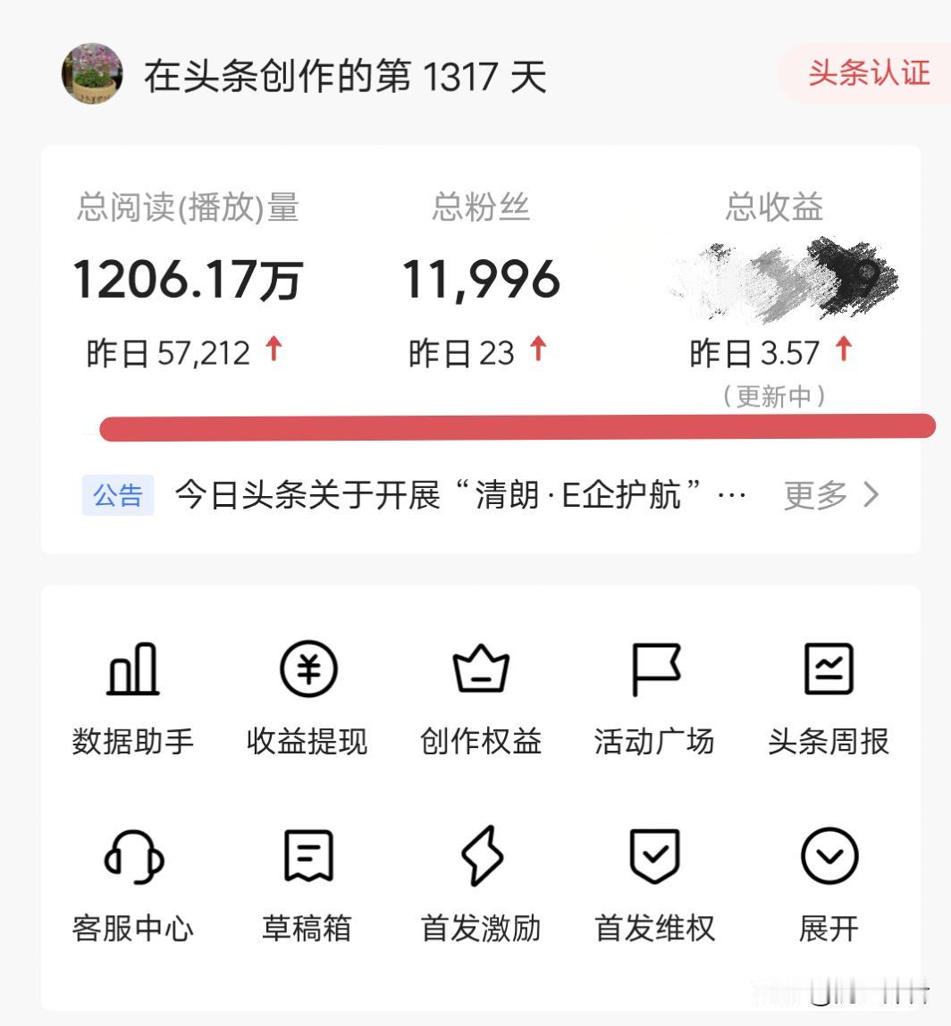 3.57元!今天头条的收益终于出来了，直接震碎我对头条的三观!

57212的阅