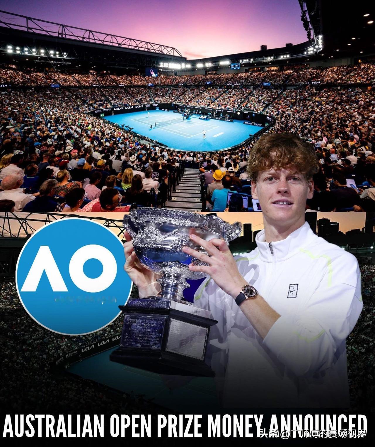 澳大利亚网球公开赛宣布2026年奖金总额创历史新高！

男子单打和女子单打奖金分