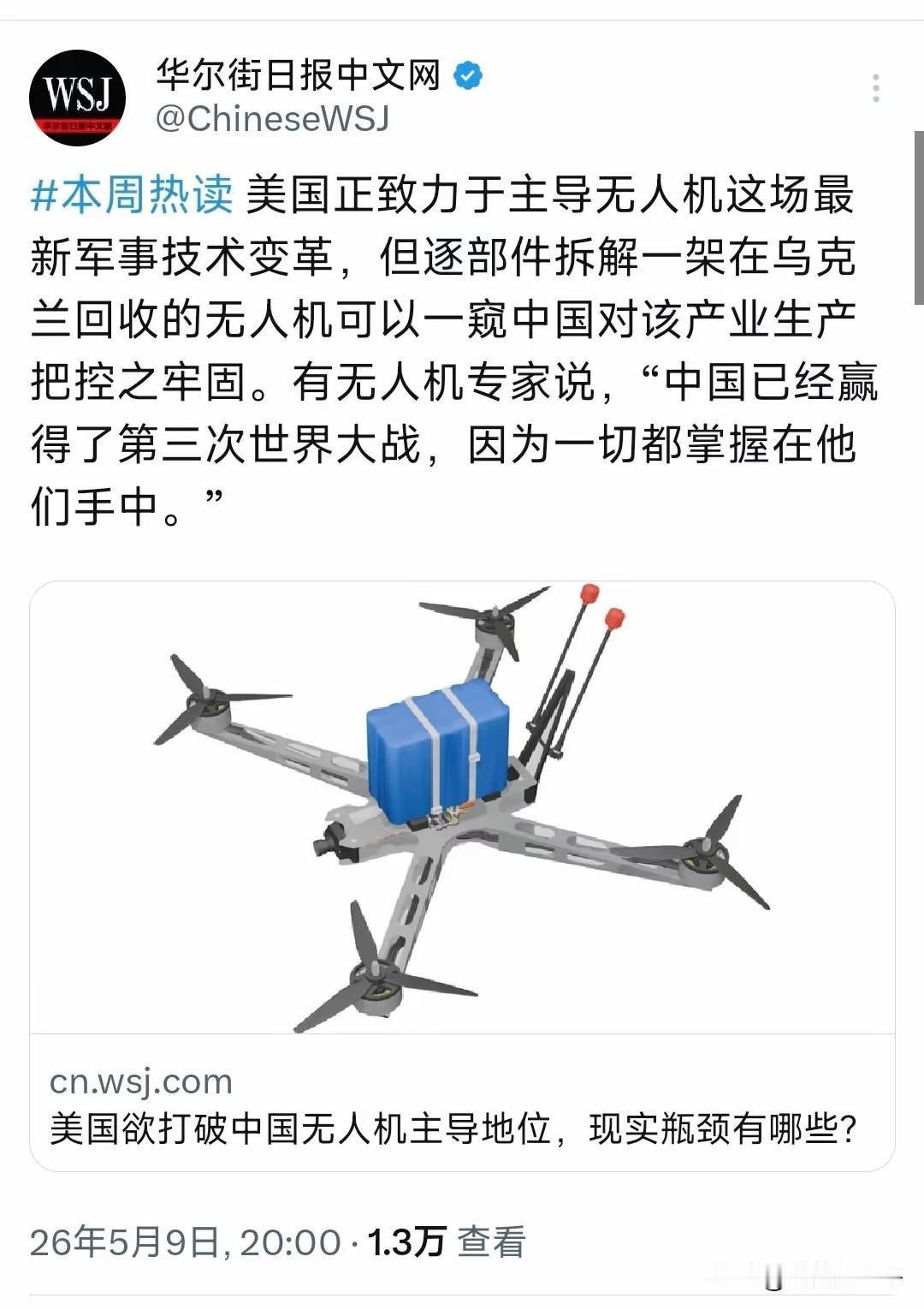美国人这个也想主导，那个也想主导，什么都想领导全球
现在看无人机火热了，又开始说