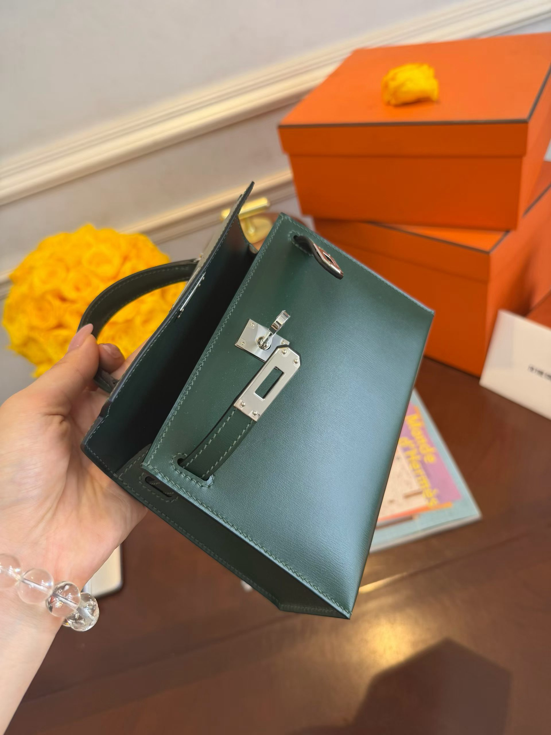 Mini Kelly 二代box皮 祖母绿 银扣 爱马仕hermes