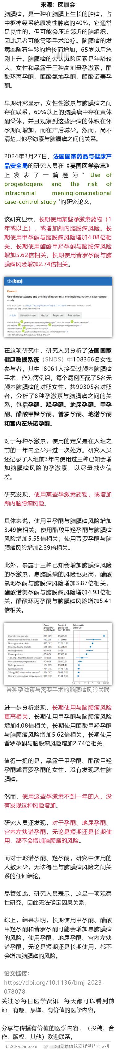 BMJ：长期这些激素药物，患脑膜瘤的风险或增加3-6倍2024年3月27日，法国
