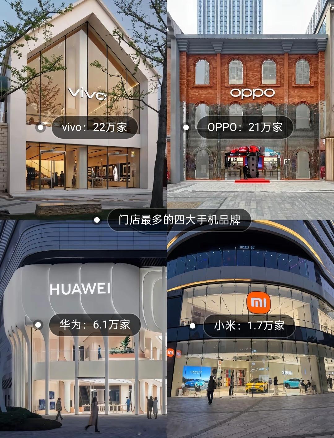 四大手机品牌门店数量，OV真的是无处不在，售后也是最好的 ​​​