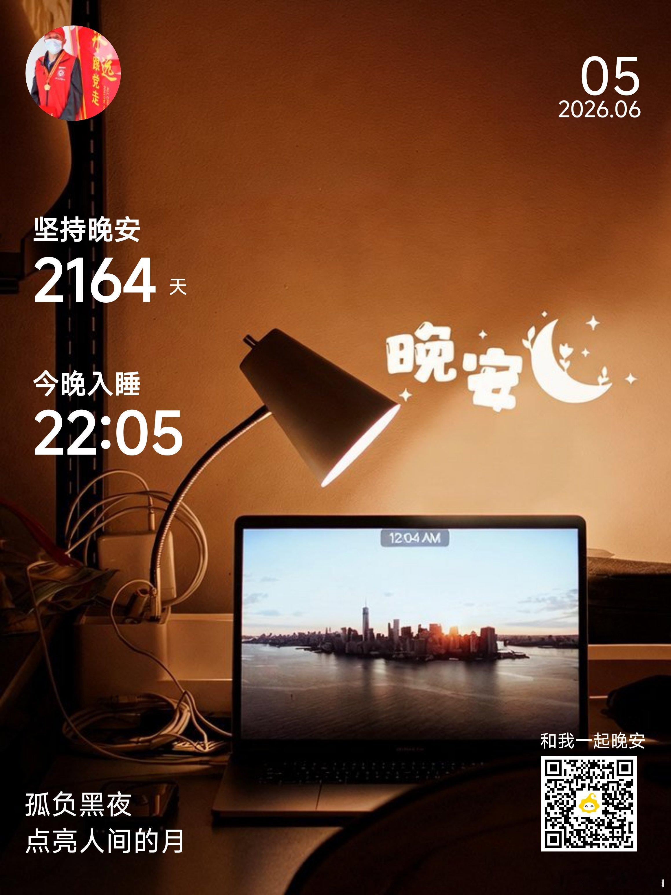 晚安你已连续晚安问候2164天。好好睡一觉，就是人生的重启方式。V影响力榜寻美宜