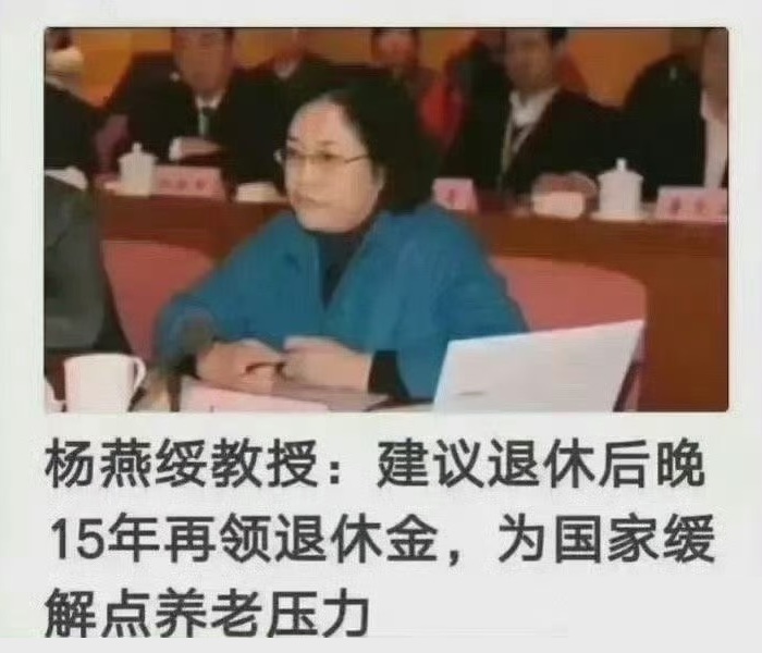 清华大学杨燕绥教授曾经建议：退休后晚15年再领退休金，为国家缓解点养老压力。 