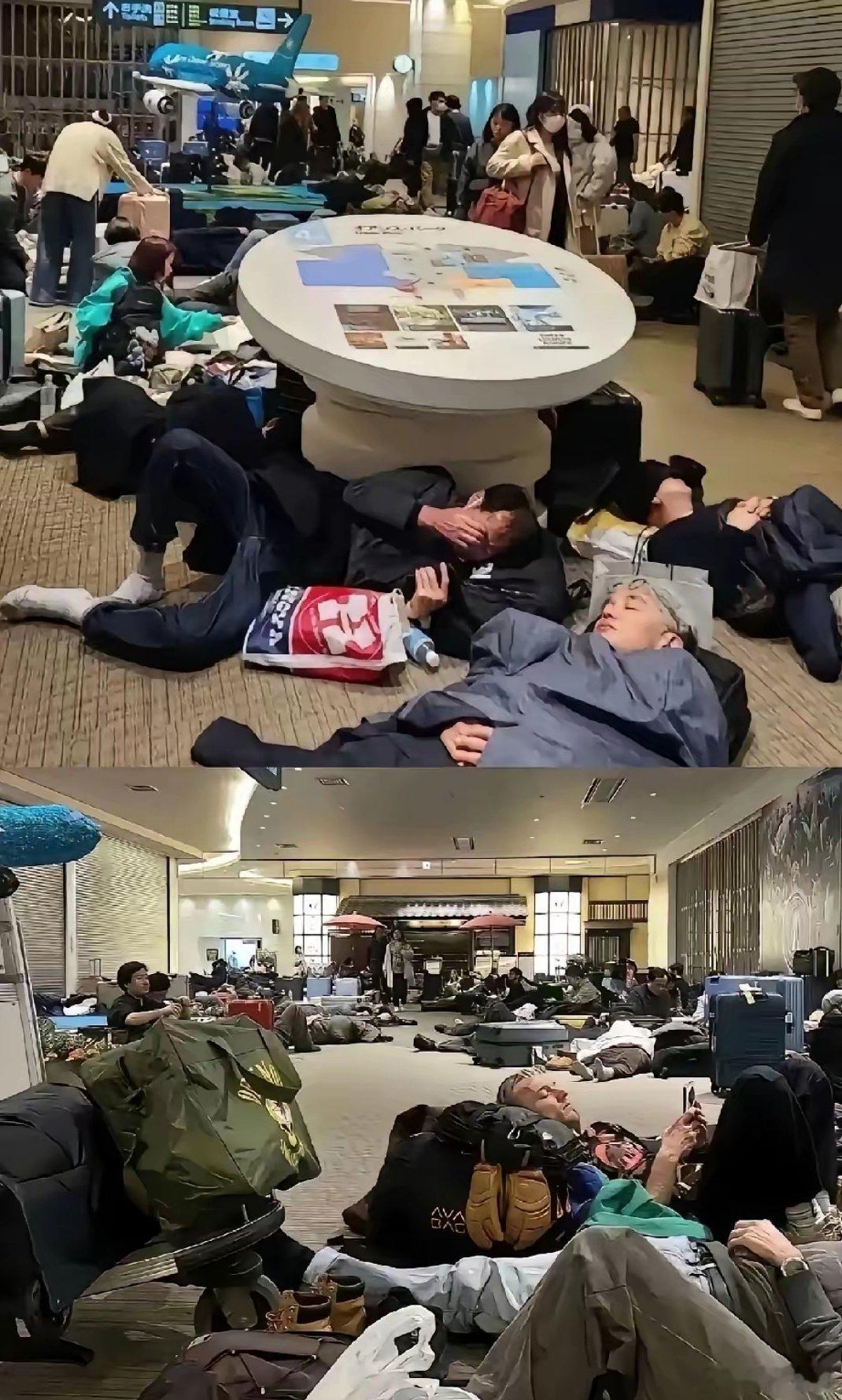 日本机场滞留游客日渐增多，航班取消潮持续蔓延，后续航班接连停飞，游客登机无门，再