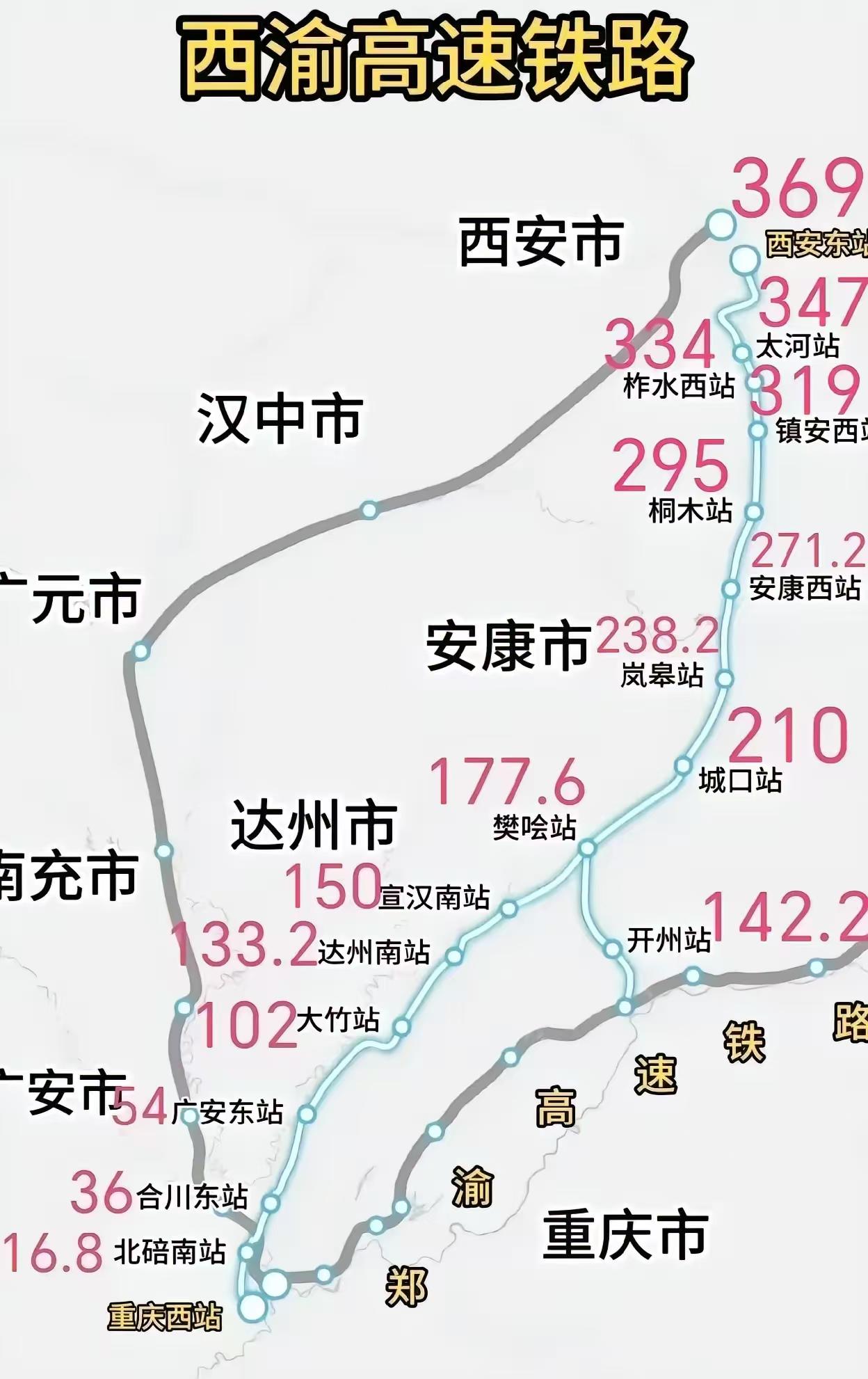 西渝高铁重庆西→西安东票价价预测！你认为合理吗？
 
从重庆西站出发，一站一价依