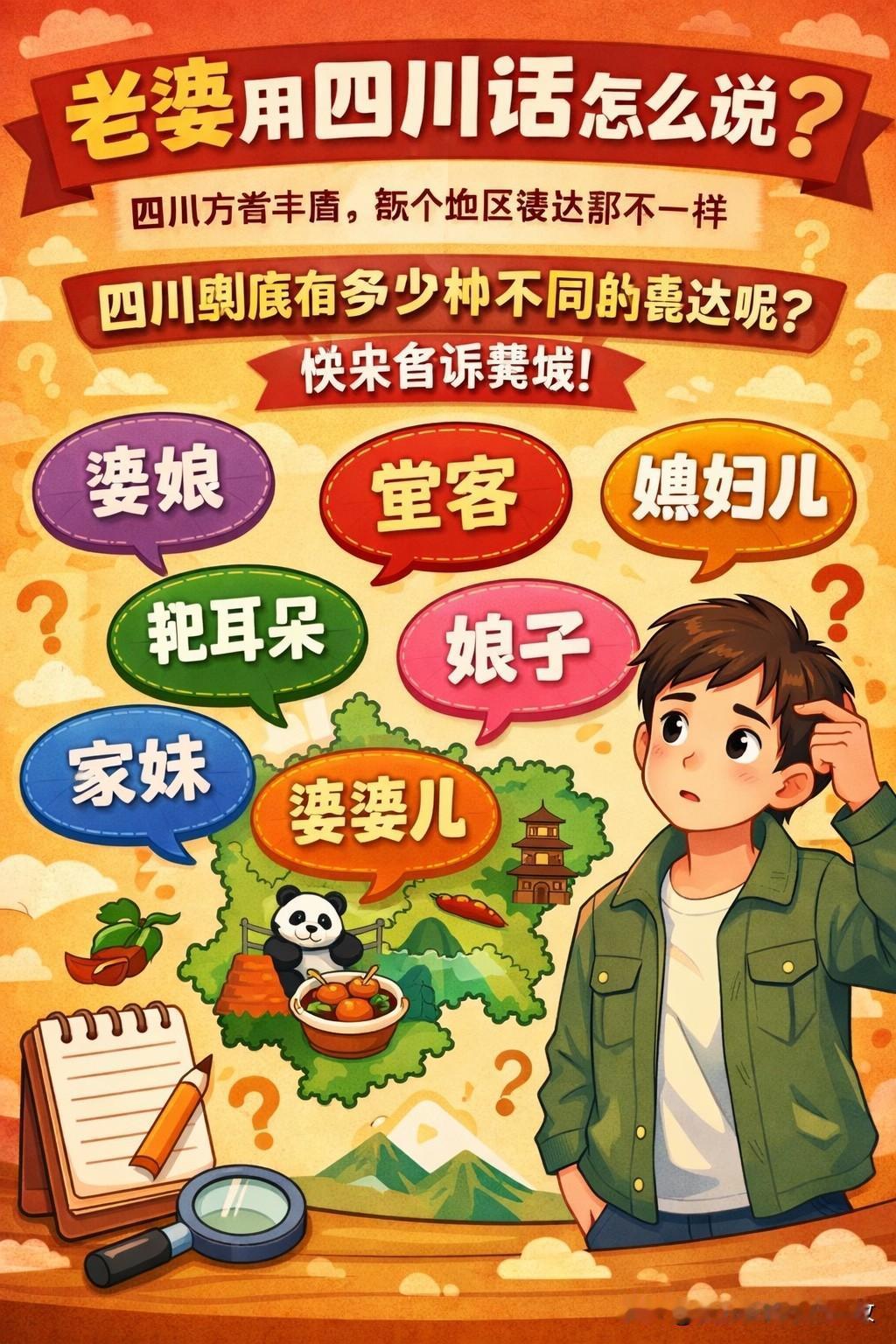 四川朋友们，我一直很好奇一个问题：
“老婆”用四川话到底有多少种说法？

四川方