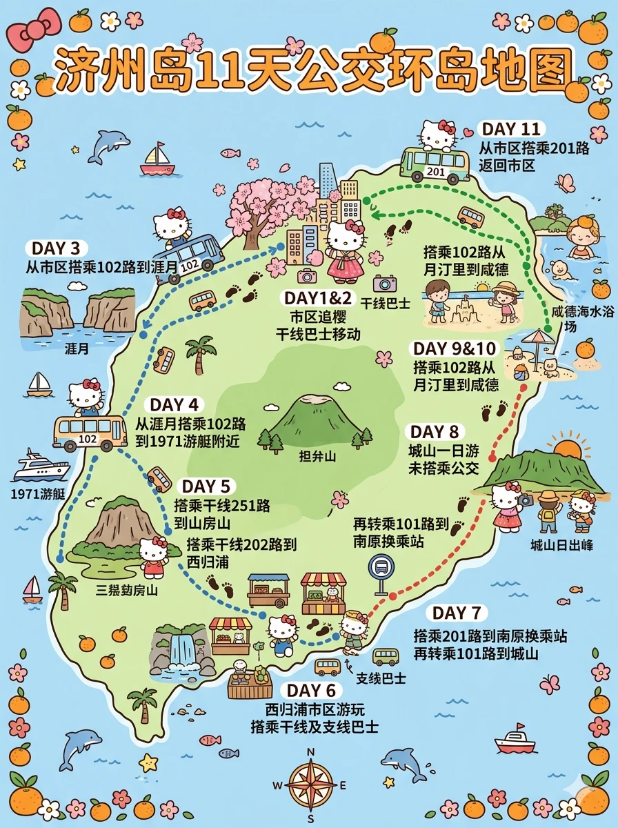 济州岛公交车环岛地图！！
