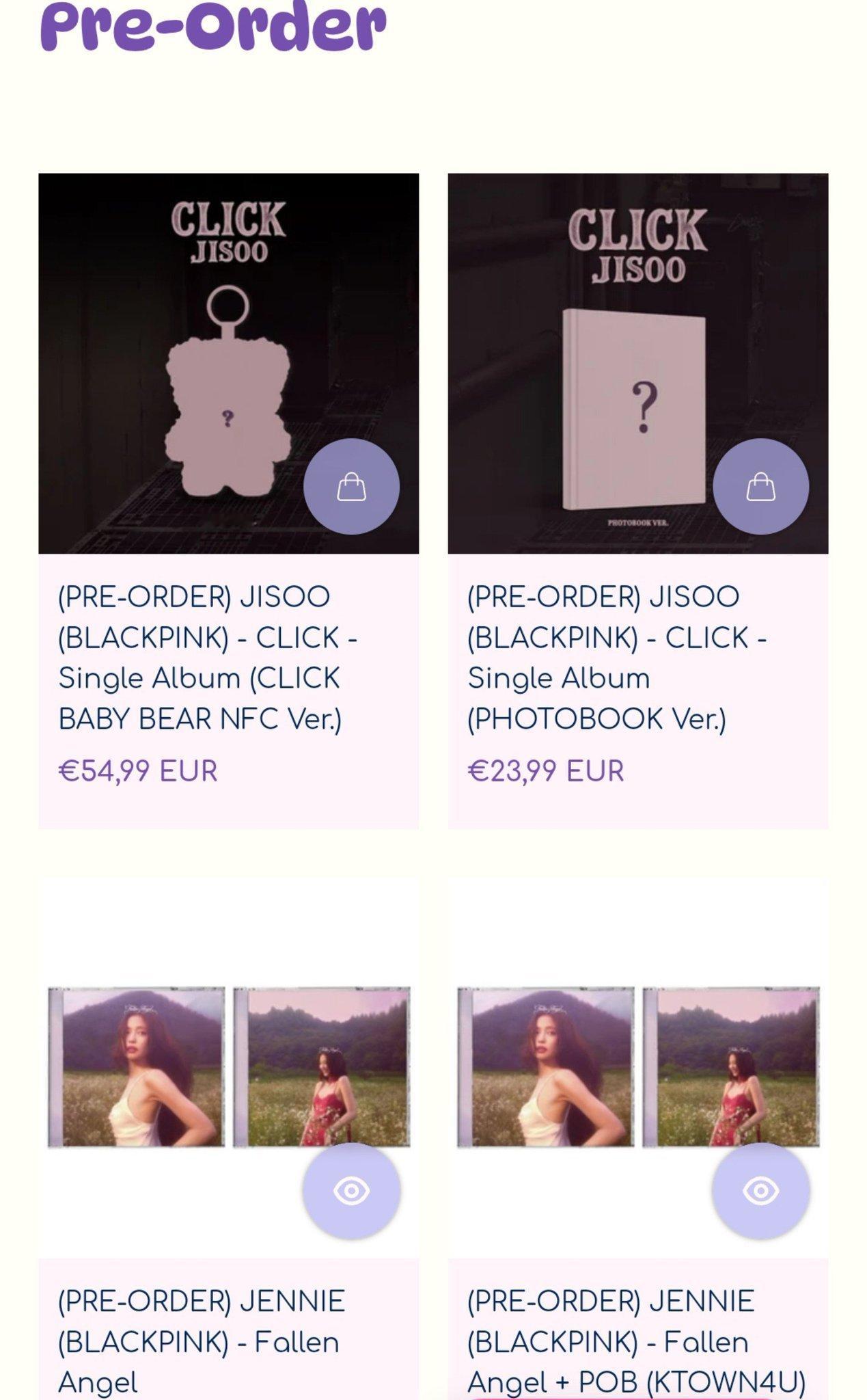 JISOO 的《CLICK》，在其两个版本中，目前在瑞士 K-pop 市场商店的