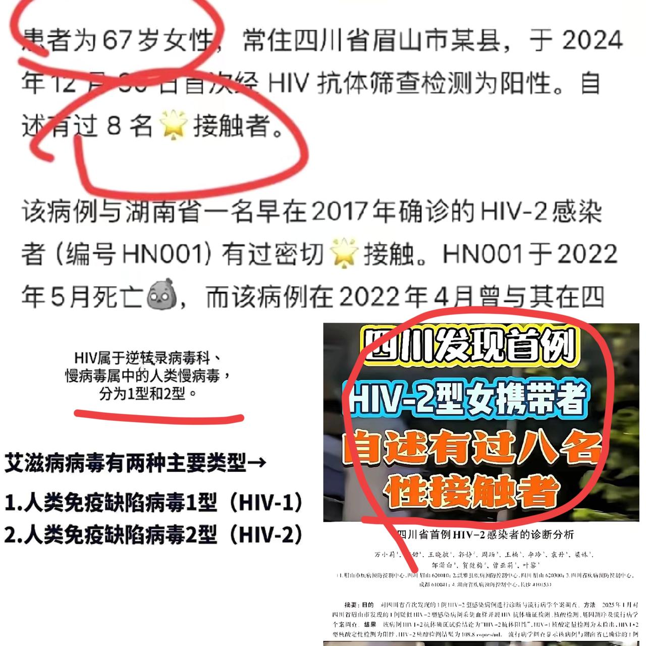 这事儿想想就后背发凉！
四川首例HIV-2感染者曝光，
67岁阿姨的8名性接触者