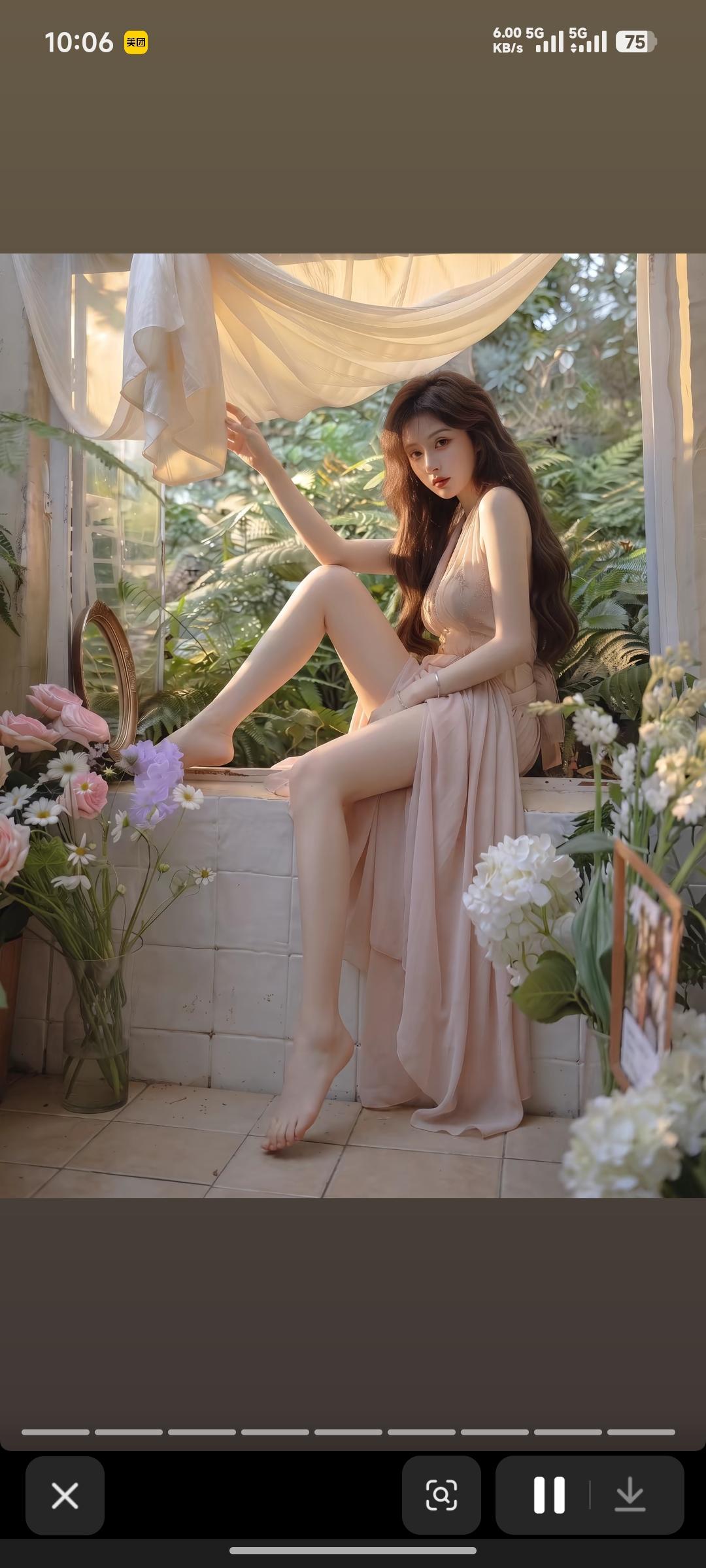 窗边坐着一位穿裙子的美女。