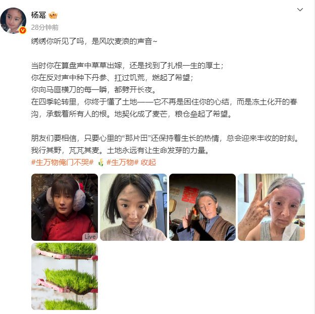 绣绣你听风吹麦浪的声音 杨幂生万物收官文笔 杨幂生万物收官文笔，绣绣你听风吹麦浪
