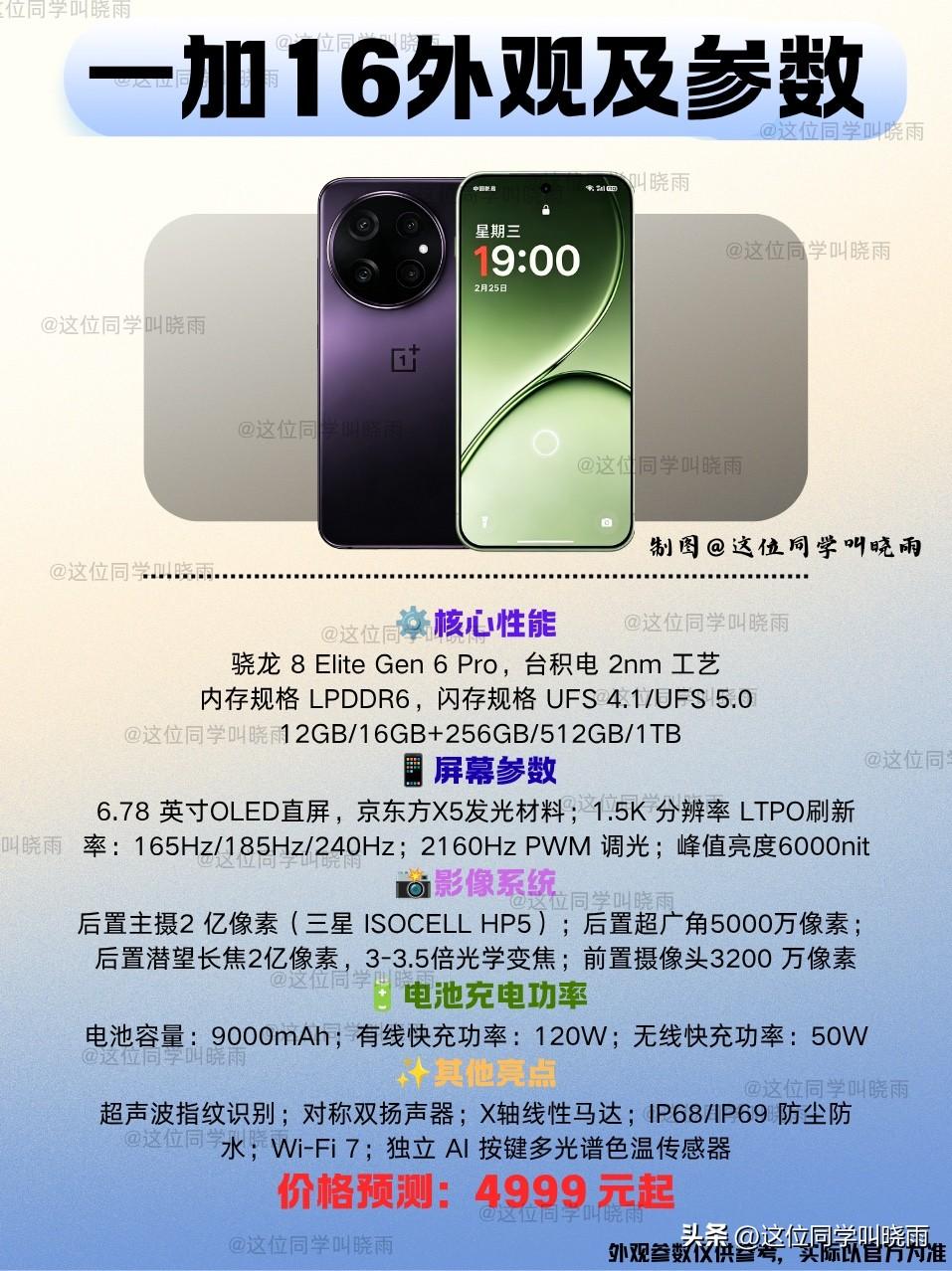 终于来了！一加16在有了发布定位之后，整体的参数也几乎可以确认了。一加16将搭载
