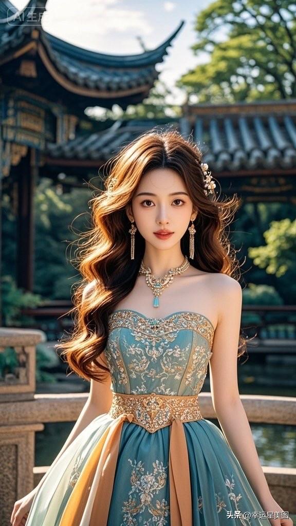 这位小姐姐在花园里拍照呢。