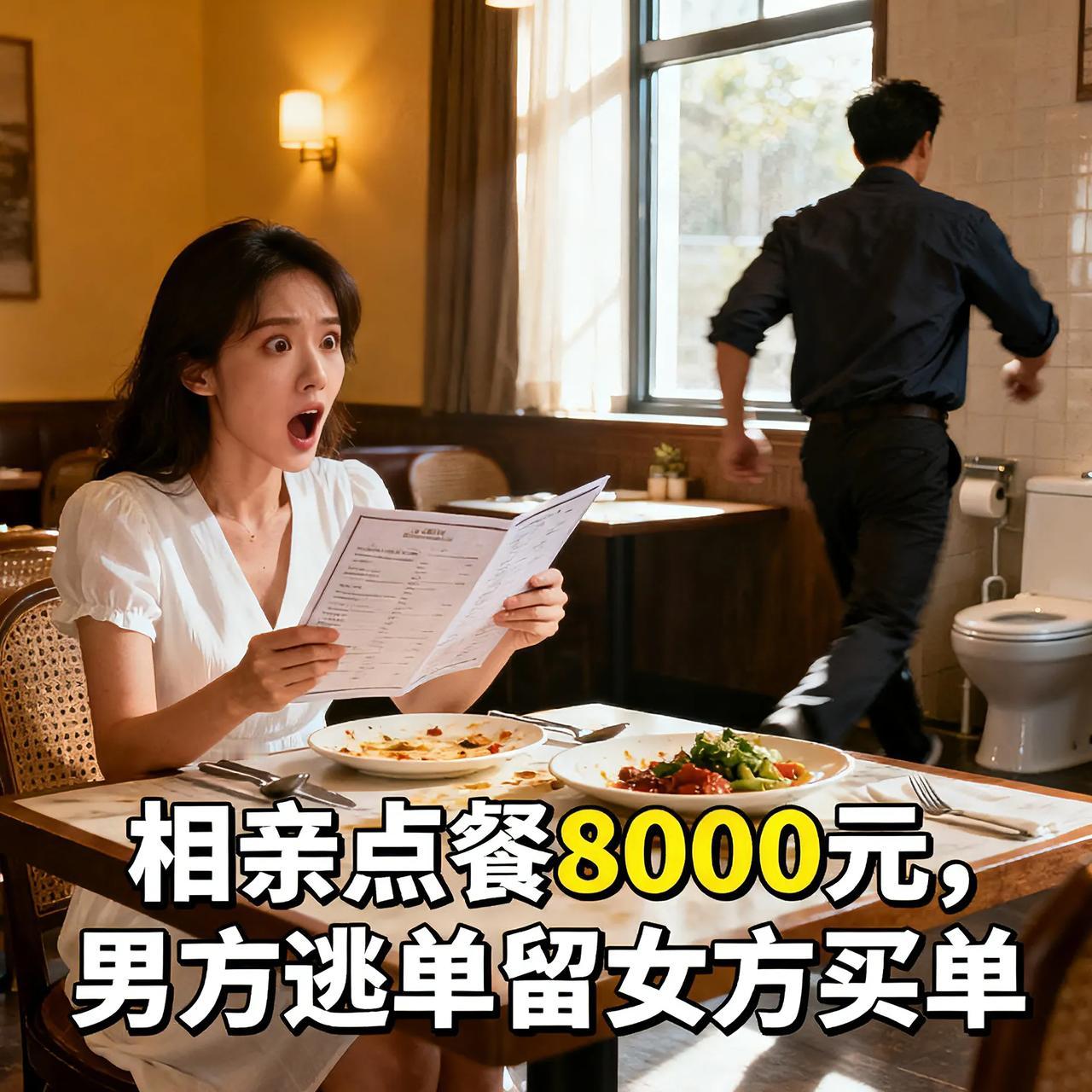 三观震碎！相亲女子大方点餐花8000，男子竟吃完直接逃单，留女方独自买单！
近日