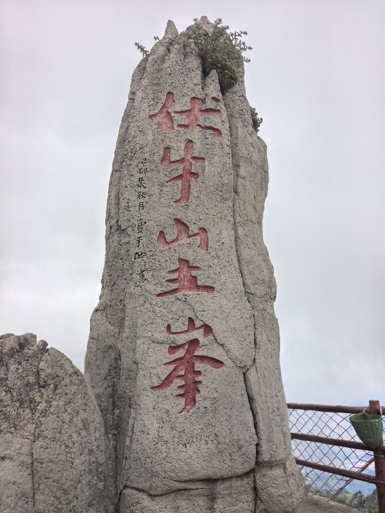 河南老君山主峰地理标志

老君山主峰（马鬃岭）的石碑上刻有“伏牛山主峰”字样，由