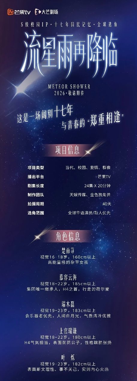 看到网上招募楚雨荨的消息，很想让剧组再等她两年……是的，《一起来看流星雨》要迎来