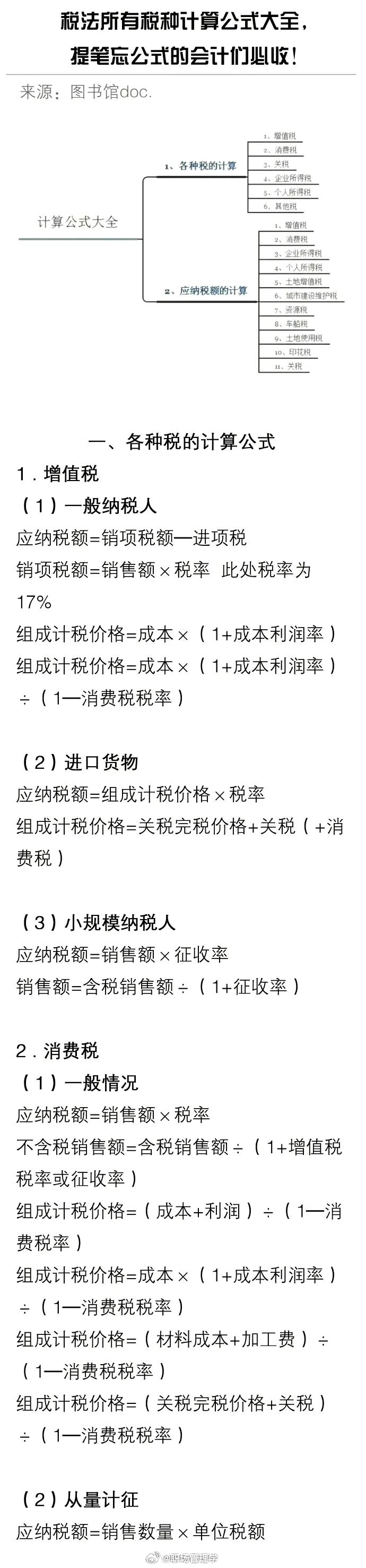 税法所有税种计算公式大全 ​​​​，会计们必收！
