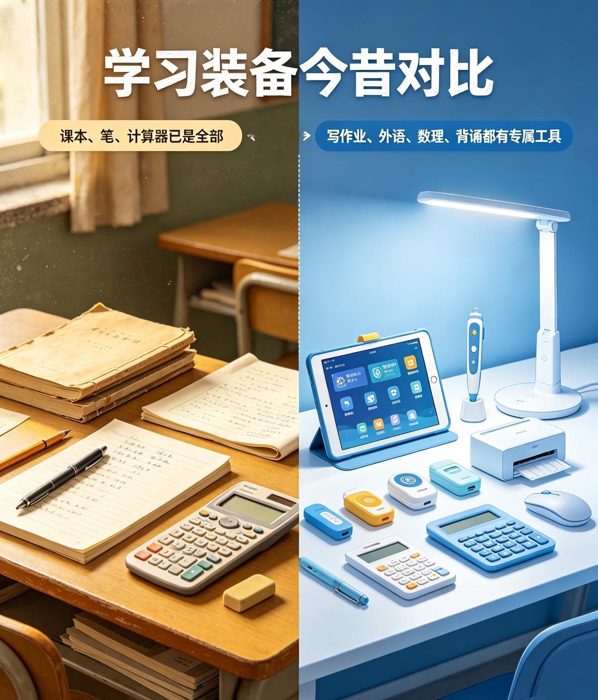 看完现在娃的学习装备，瞬间怀念我们当年朴素的学生时代

回想我们上学那会，学习装