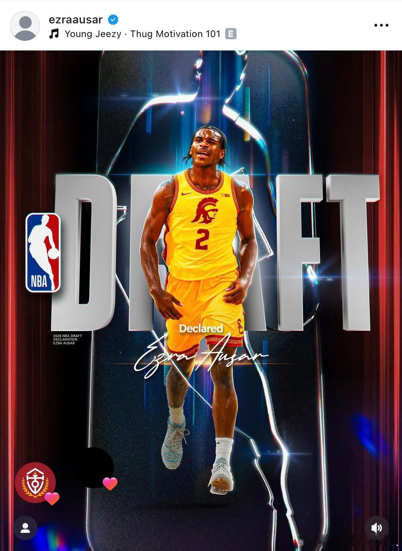 USC男篮大四球员Ezra Ausar近日宣布参加NBA选秀。Ezra Ausa
