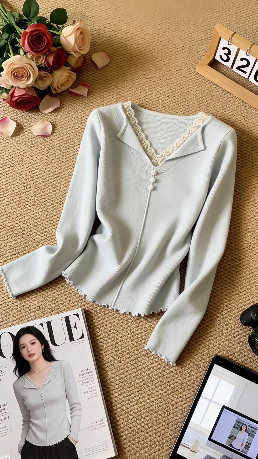 翻领长袖针织衫 休闲百搭