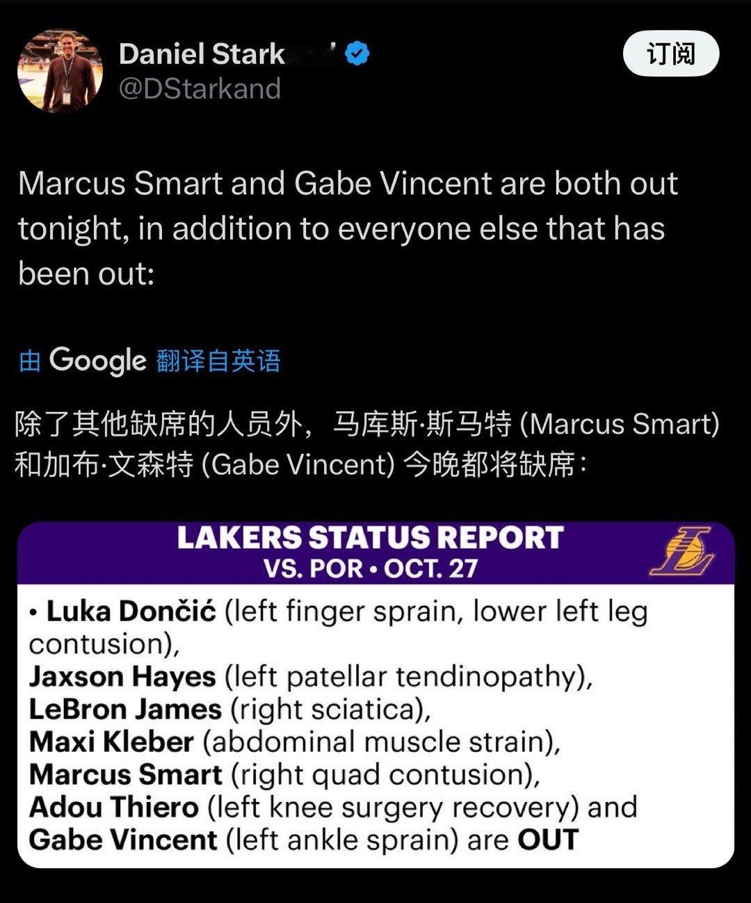 除了之前缺席的，今日斯玛特和文森特也将缺席！看里夫斯吧！无东无皇里夫斯称王 ​​