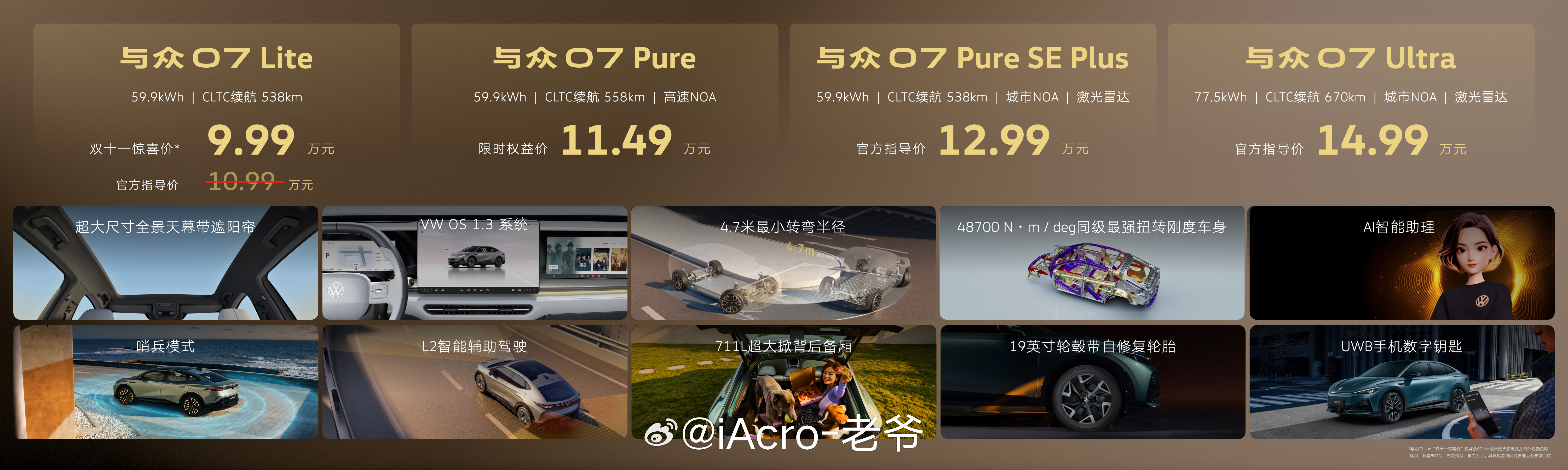 与众 07 四个配置版本，从 9.99万的超值入门 Lite 版，到高速通勤首选