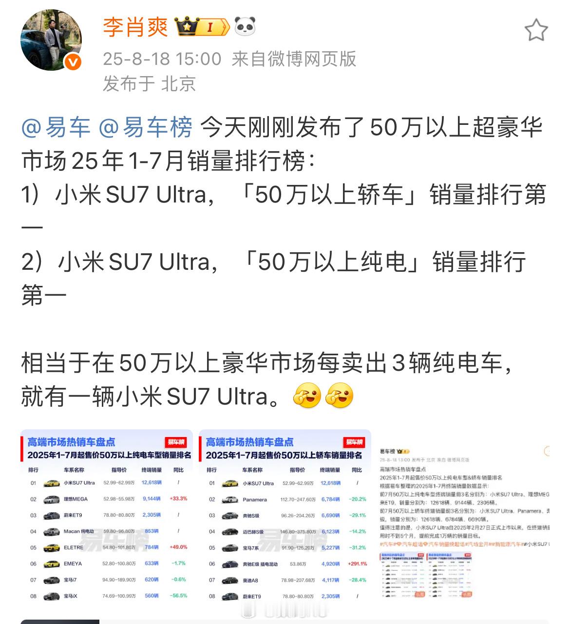网上谁都可以说两句小米su7Ultra，赛道上和销量上就要拿实力说话了，50万纯