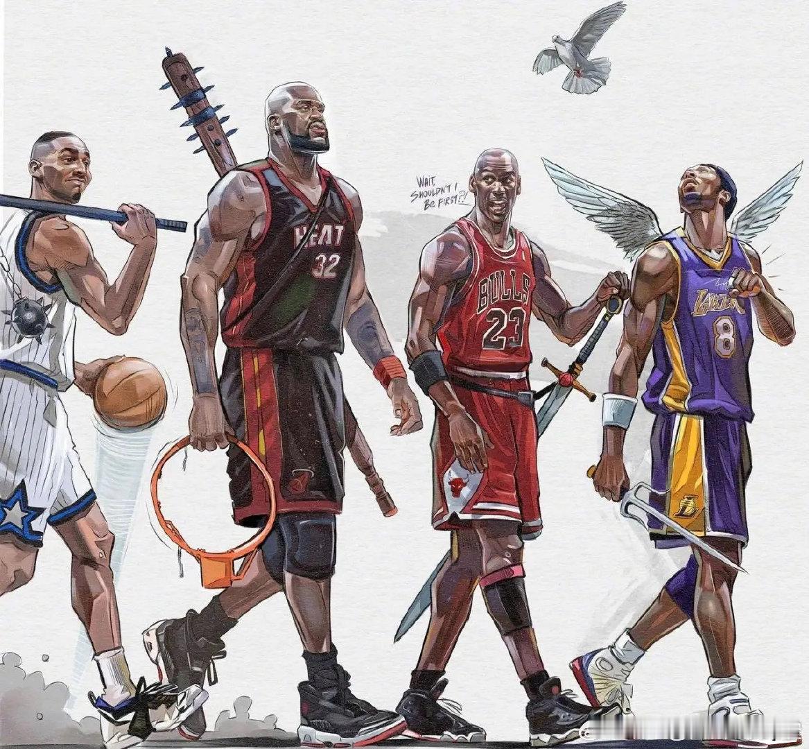 太炫酷了！一组NBA球星武器的插画 ​ cr：篮球课堂 ​​​