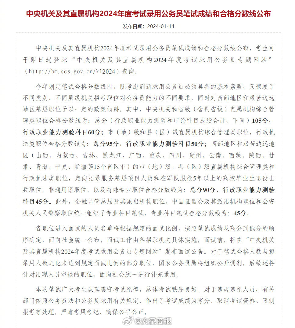 【转扩！#2024国考分数线来了#[话筒]】14日，中央机关及其直属机构2024