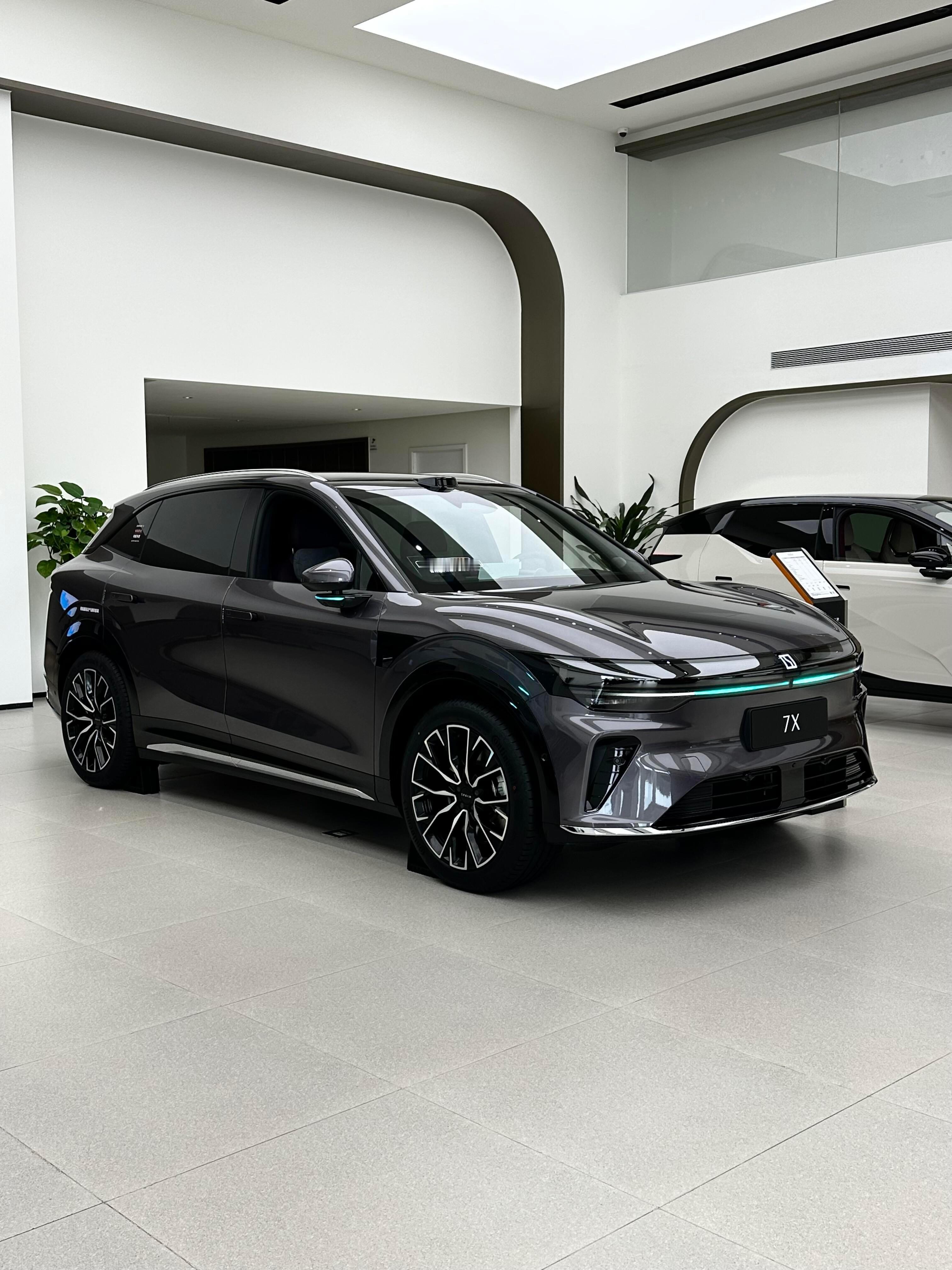 极氪7X，中大型纯电家用SUV，外观简约大气车身，封闭式前脸搭配贯穿式智慧灯组。