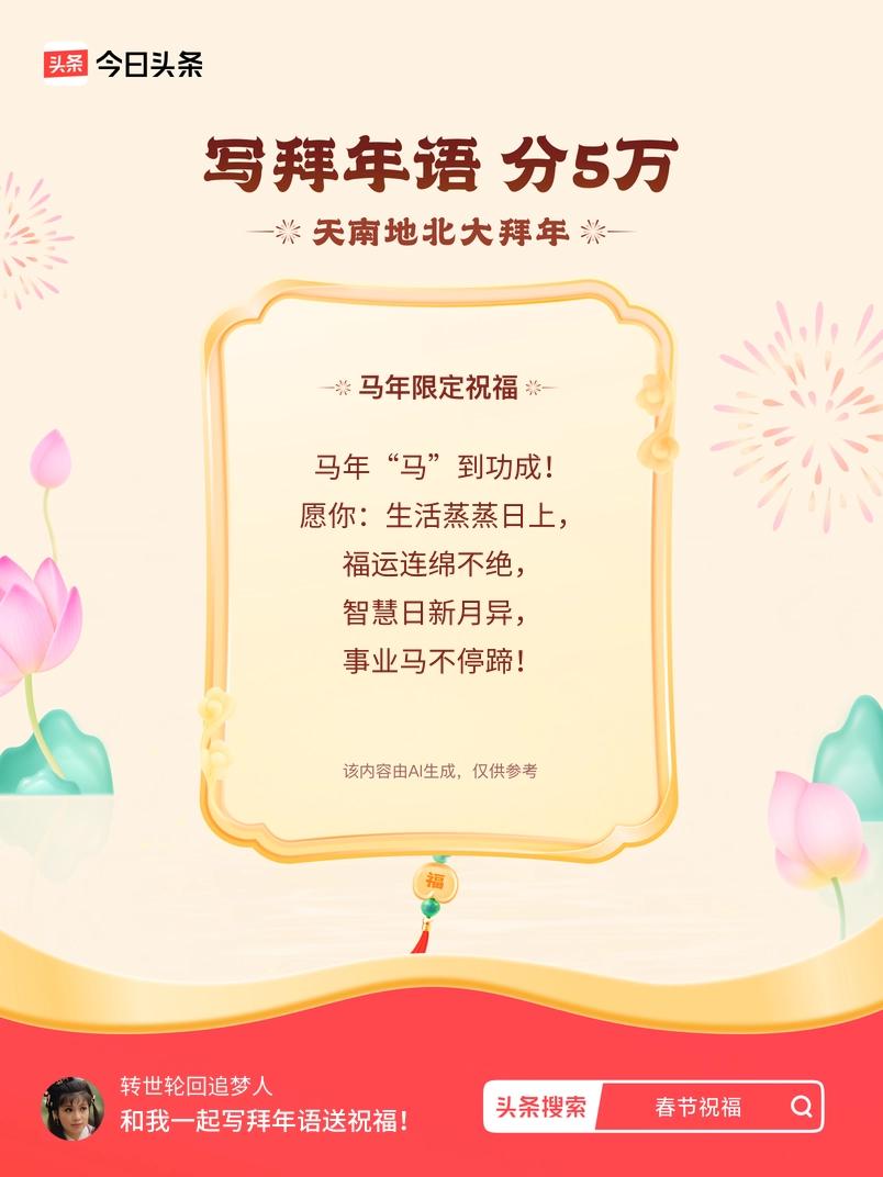 写拜年语送祝福新春拜年送祝福！我的祝福是：“马年“马”到功成！愿你：生活蒸蒸日上