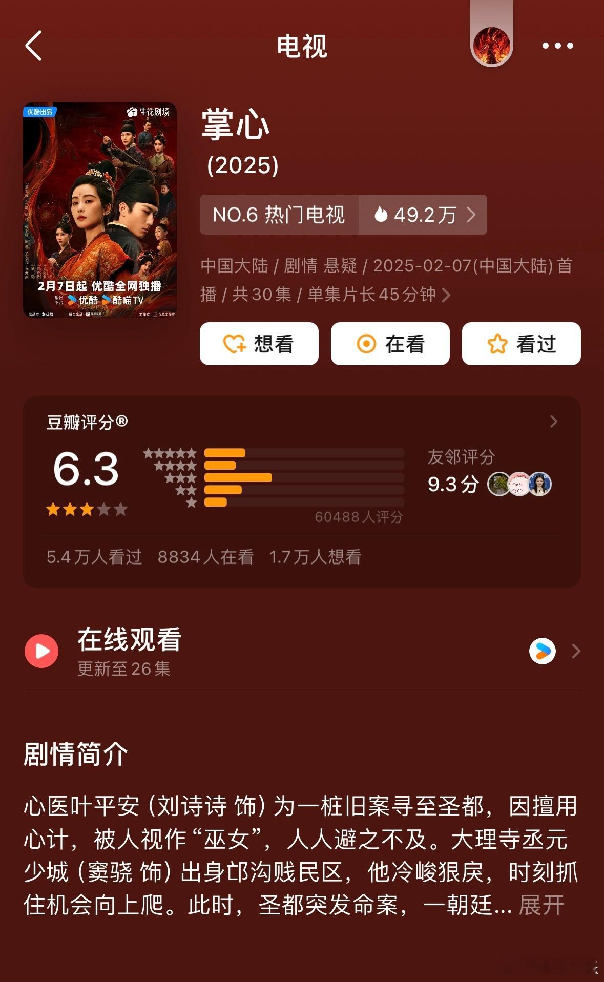 刘诗诗主演的《掌心》也开分了，6.3你觉得高了还是低了？[思考] 