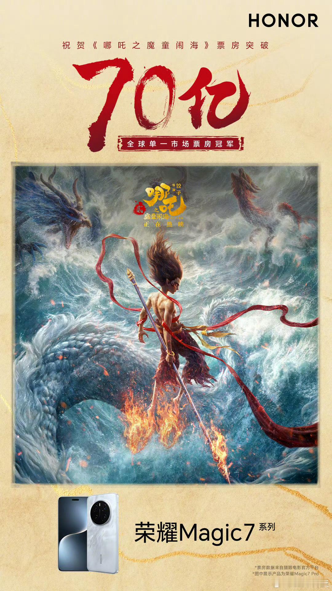 中国影史第一个70亿 祝贺《哪吒之魔童闹海》票房破70亿！！！中国影史第一部，全