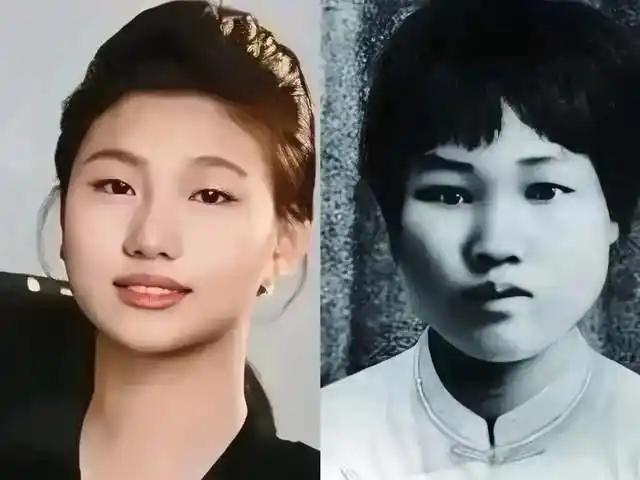 这是杨开慧烈士和她的曾孙女毛甜懿的对照图，两人的眉眼温婉，一颦一笑，神态简直太像