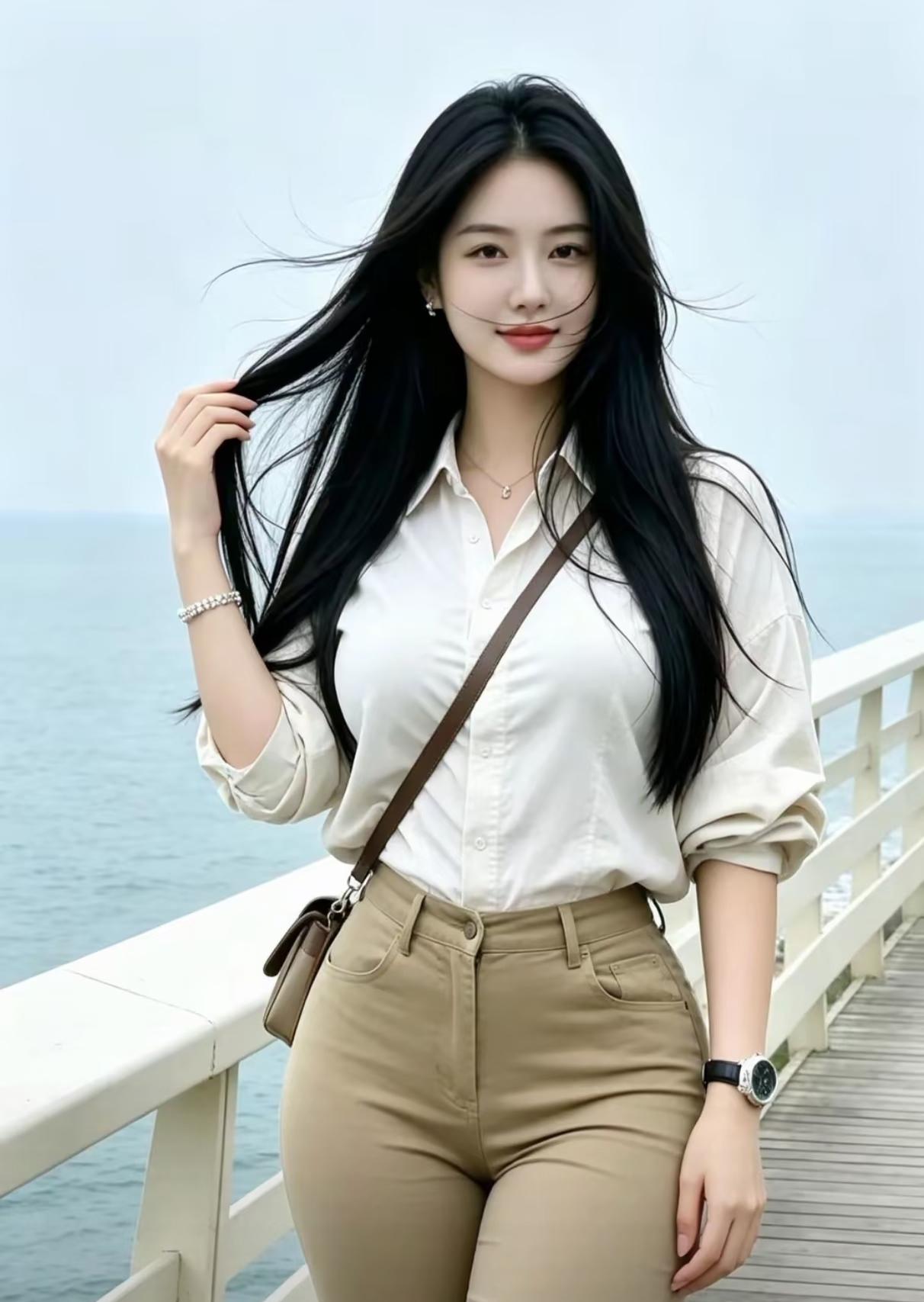 海边散步，长风拂面，心情舒畅。海边游玩的乐趣