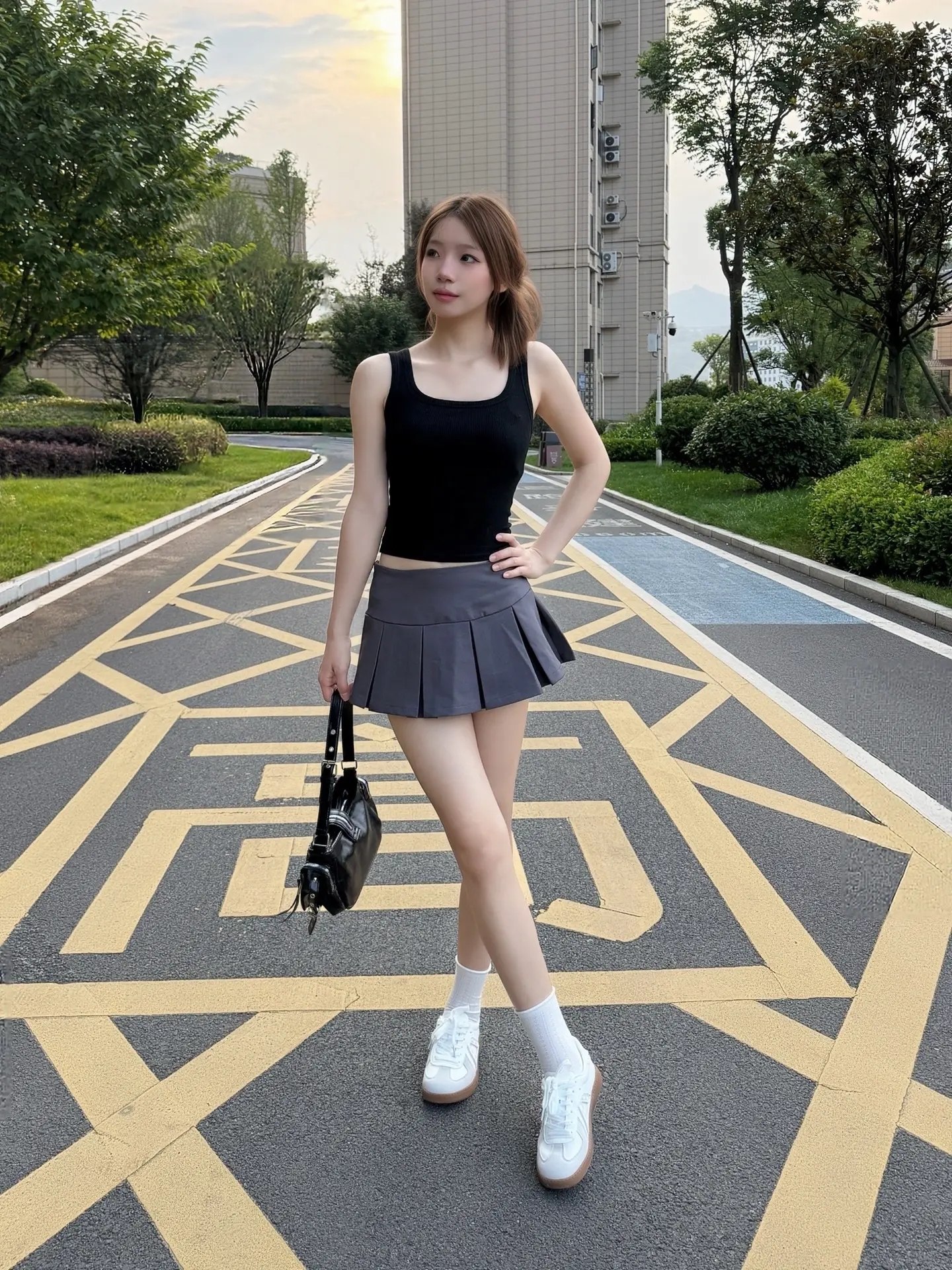 夏日穿搭显腿长 青春女大穿搭 citygirl穿搭 夏日辣妹穿搭 百褶裙穿搭