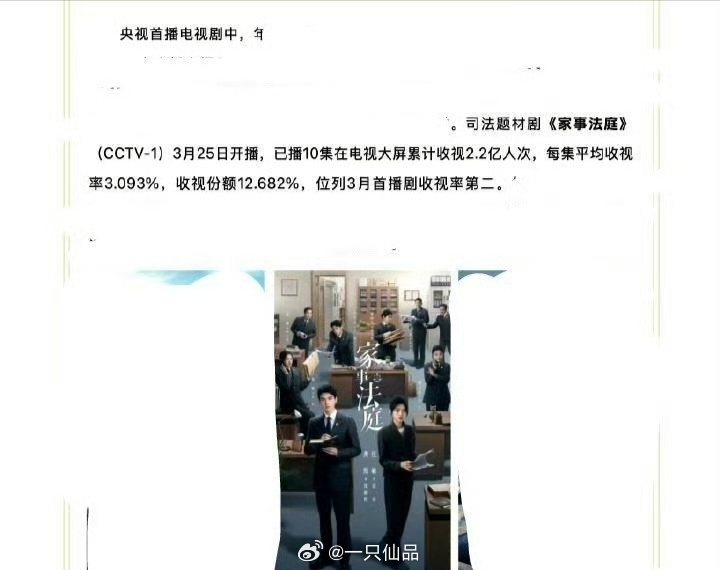 广电总局认证：龚俊《家事法庭》前十集观众达2.2亿人，每集评论收视率3.093%