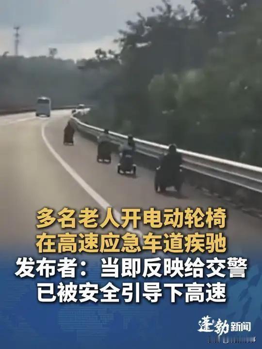 11月12日上午，‌6名老人‌驾驶‌电动轮椅误入海南万洋高速儋州段应急车道，因导