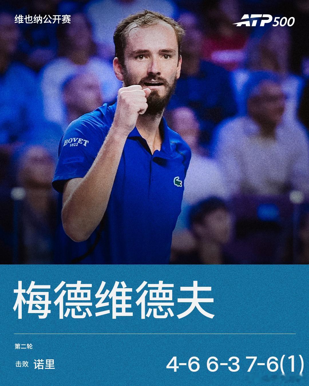 梅德维德夫挽救赛点晋级❗️ATP500维也纳站第二轮，梅德维德夫在决胜盘破掉对手