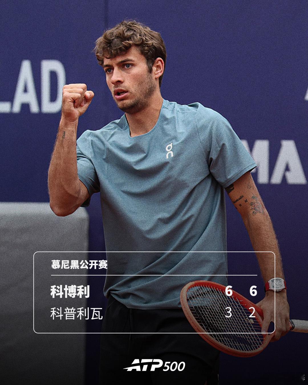 科博利强势晋级🔥ATP500 慕尼黑公开赛1/4决赛，4号种子科博利以6-3 