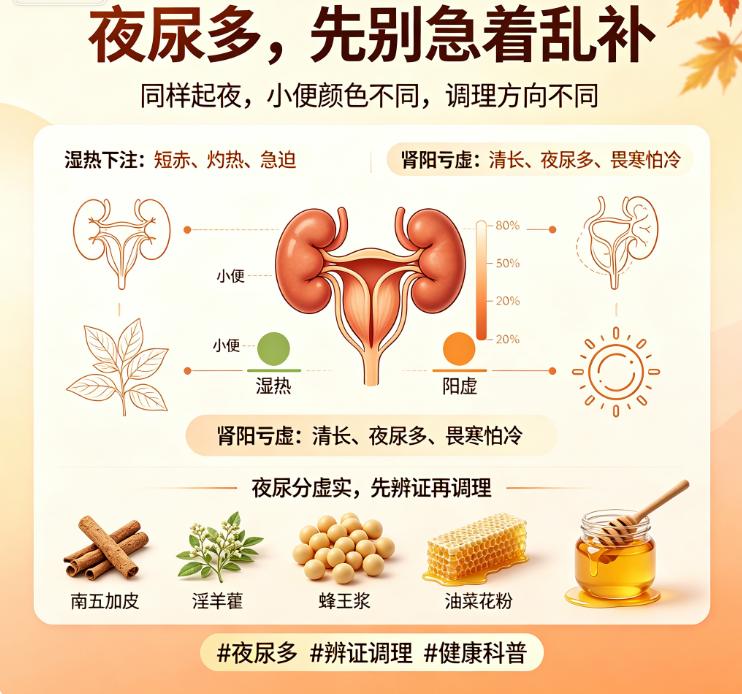 夜尿多，先别急着乱补❗️同样是起夜，小便颜色不同，调理方向天差地别👇

🔍 