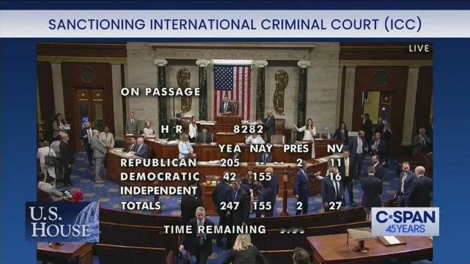 突发新闻：美国国会众议院当地时间6月4日通过法案，制裁国际刑事法院。众议院通过立