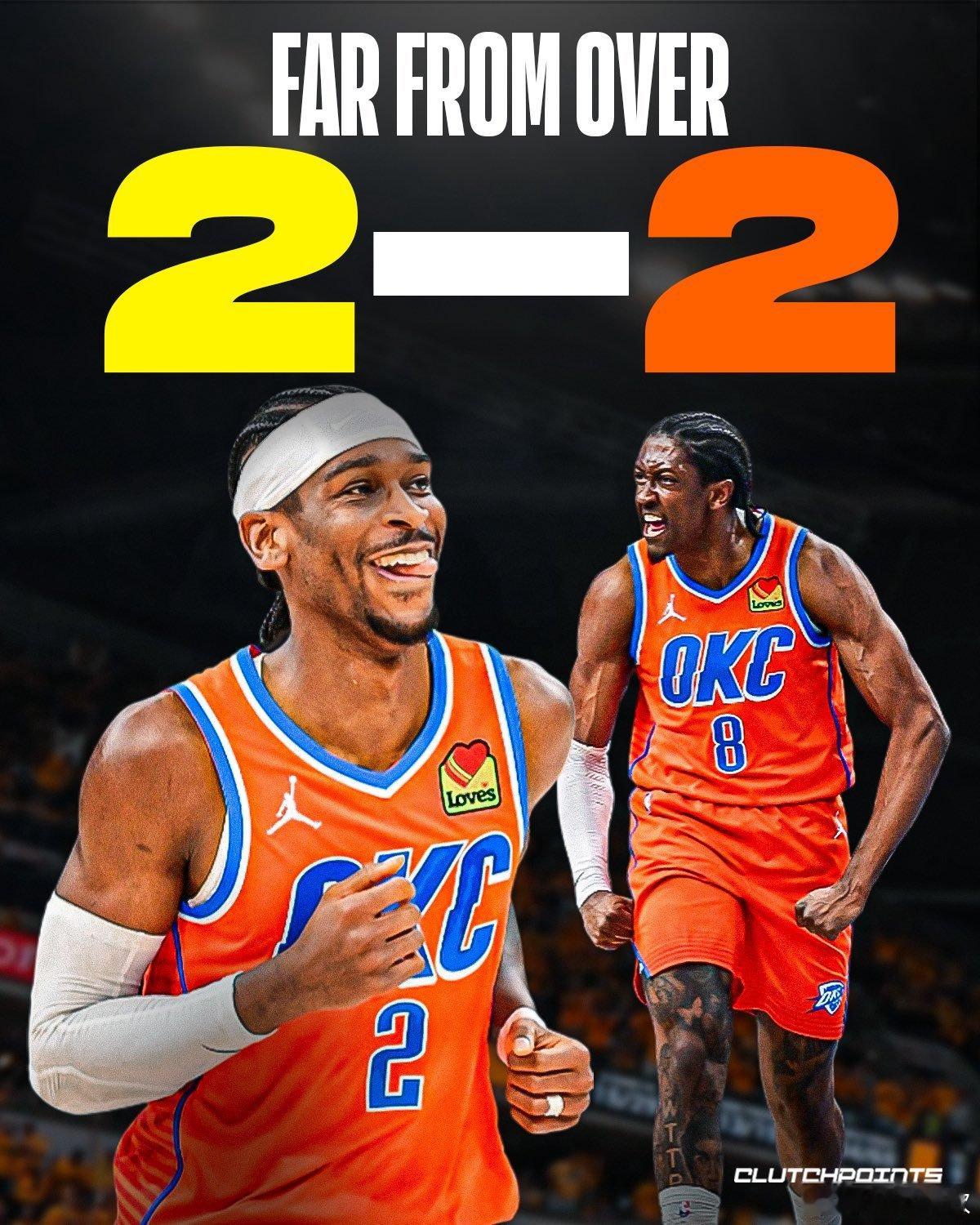 NBA总决赛 雷霆客场战胜步行者，双方大比分2-2战平。 ​​​
