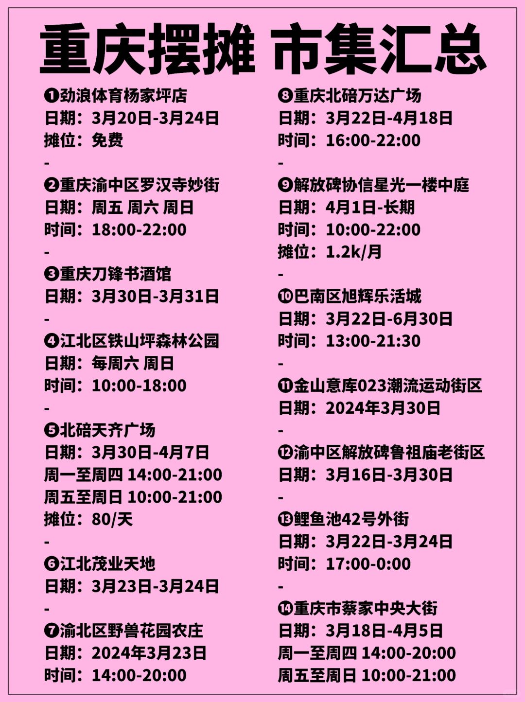 💥码住，重庆市集汇总！摆摊干货已备好