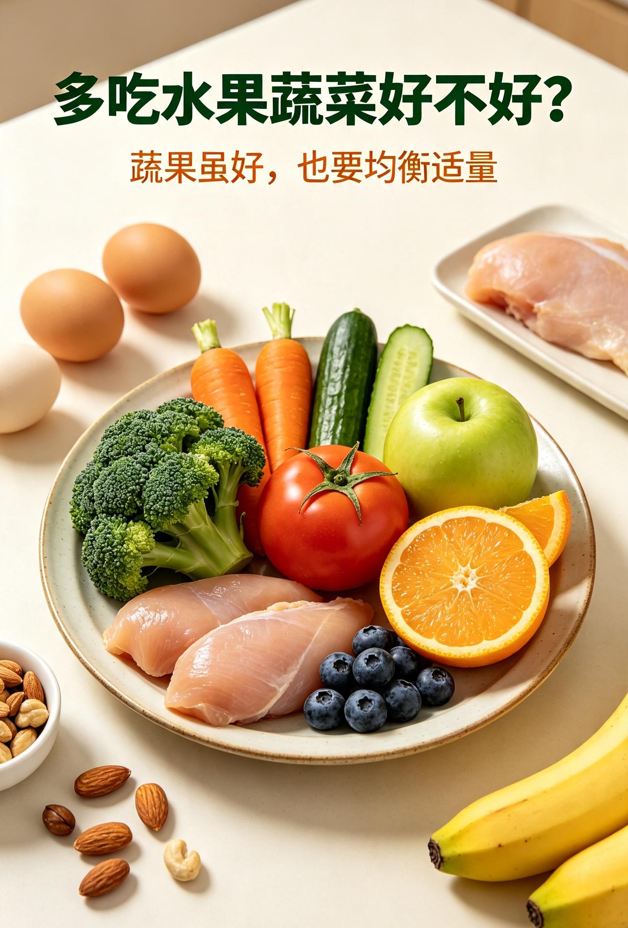 多吃水果蔬菜好不好?
不少人信奉多吃蔬菜水果就能养生，干脆顿顿素食，大量猛吃果蔬